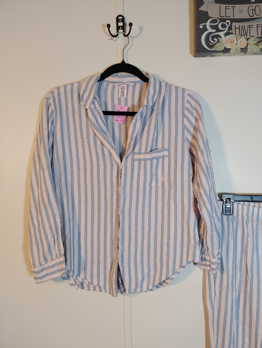 Sexy Victoria's Secret Small Pink/grey-blue Long Sleeve Pajama Set - Picture 5 of 9